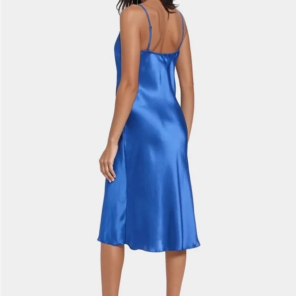 Bebe Satin Cowl Neck Slip Black and White Floral Midi Dress - Picture 9 of 12